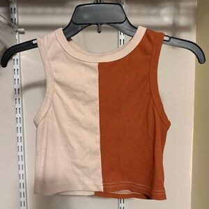 SHEIN Two-Tone Crop Top in Cream and Brown